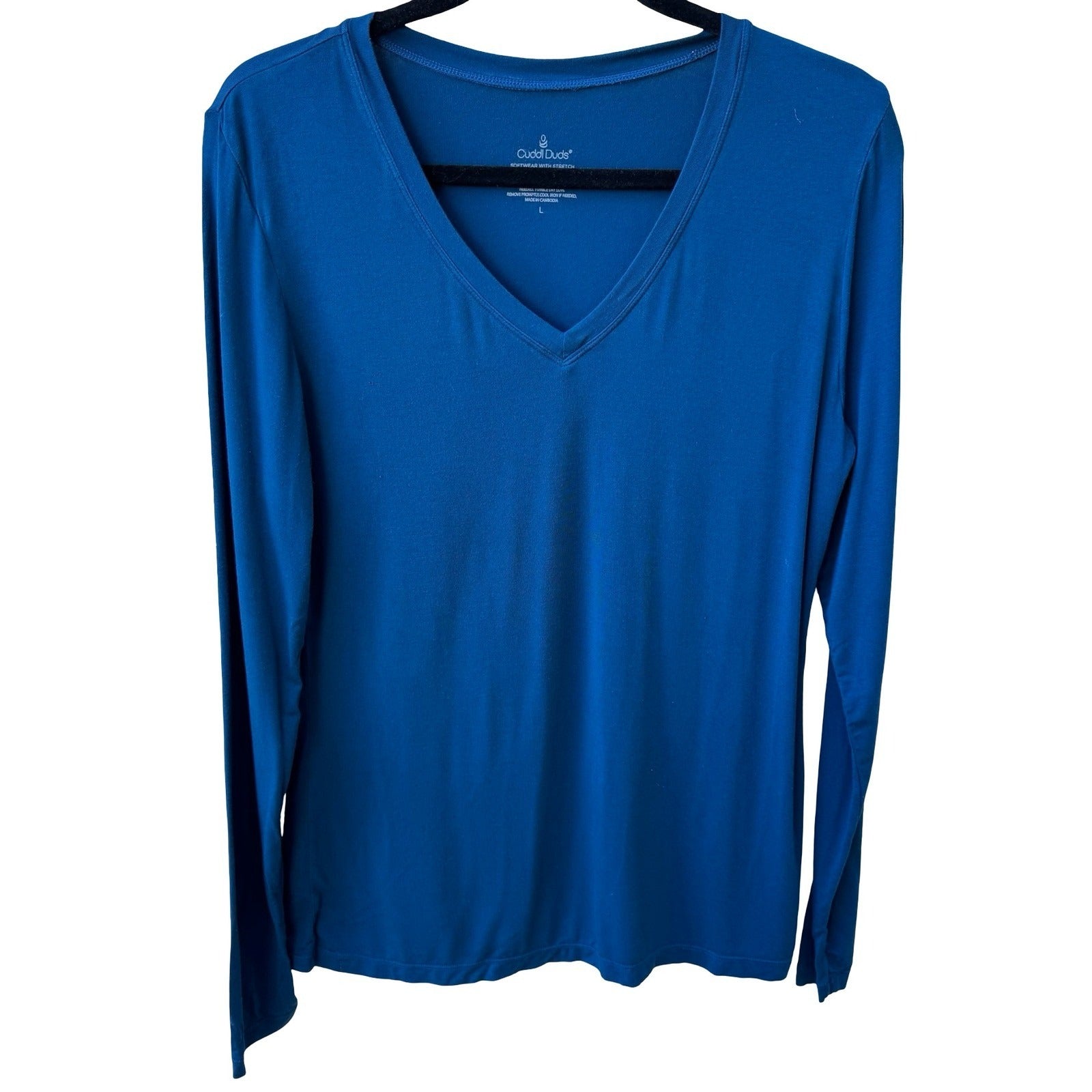 Cuddl Duds Softwear Stretch Minimalist V-Neck Breathable Base Layer Top Teal L