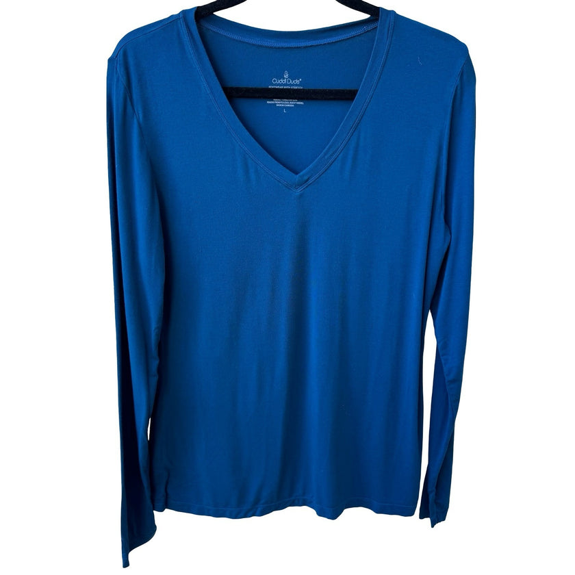 Cuddl Duds Softwear Stretch Minimalist V-Neck Breathable Base Layer Top Teal L