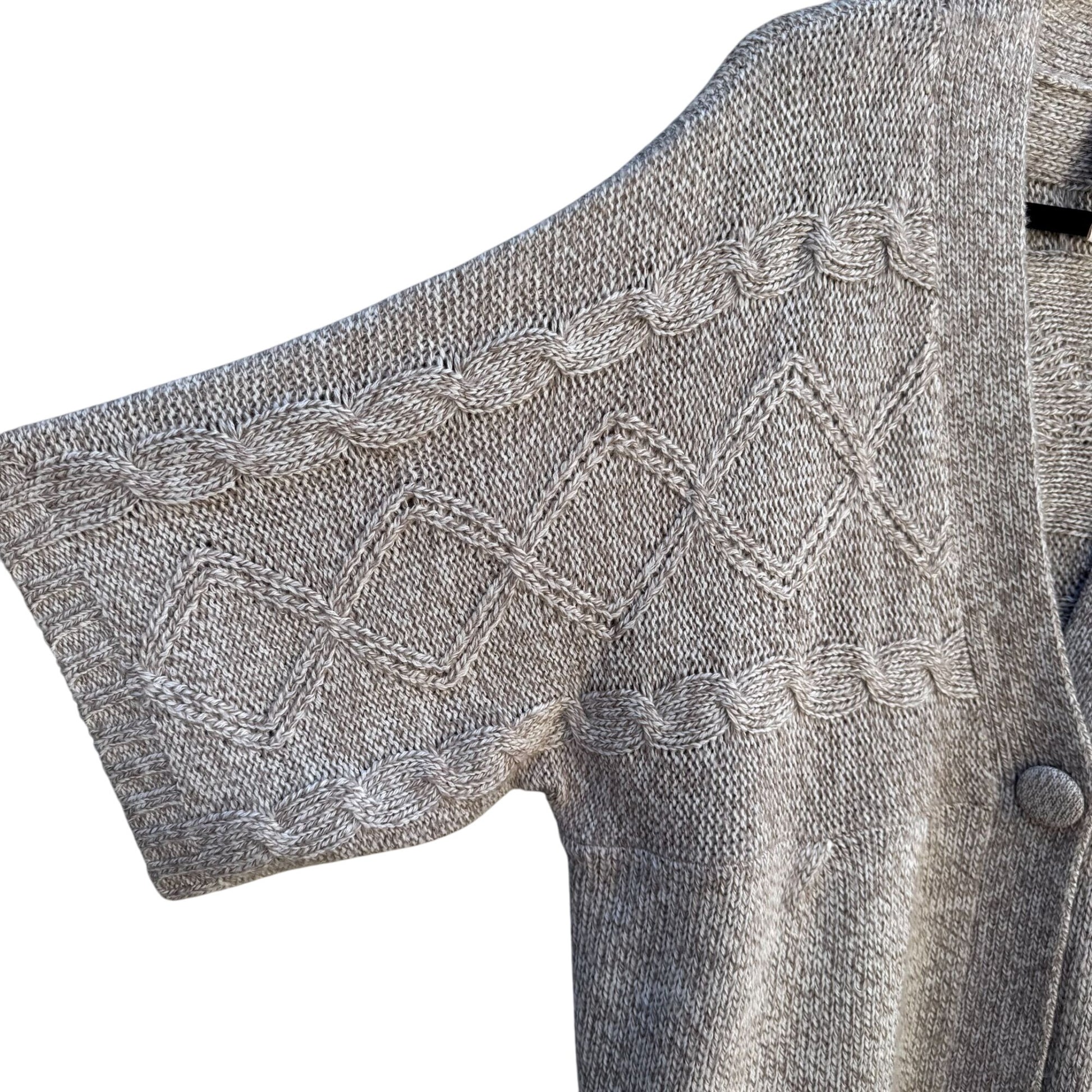 LA Blues Chunky Cable Knit Soft Gray Short Sleeve One Button Cardigan Sweater