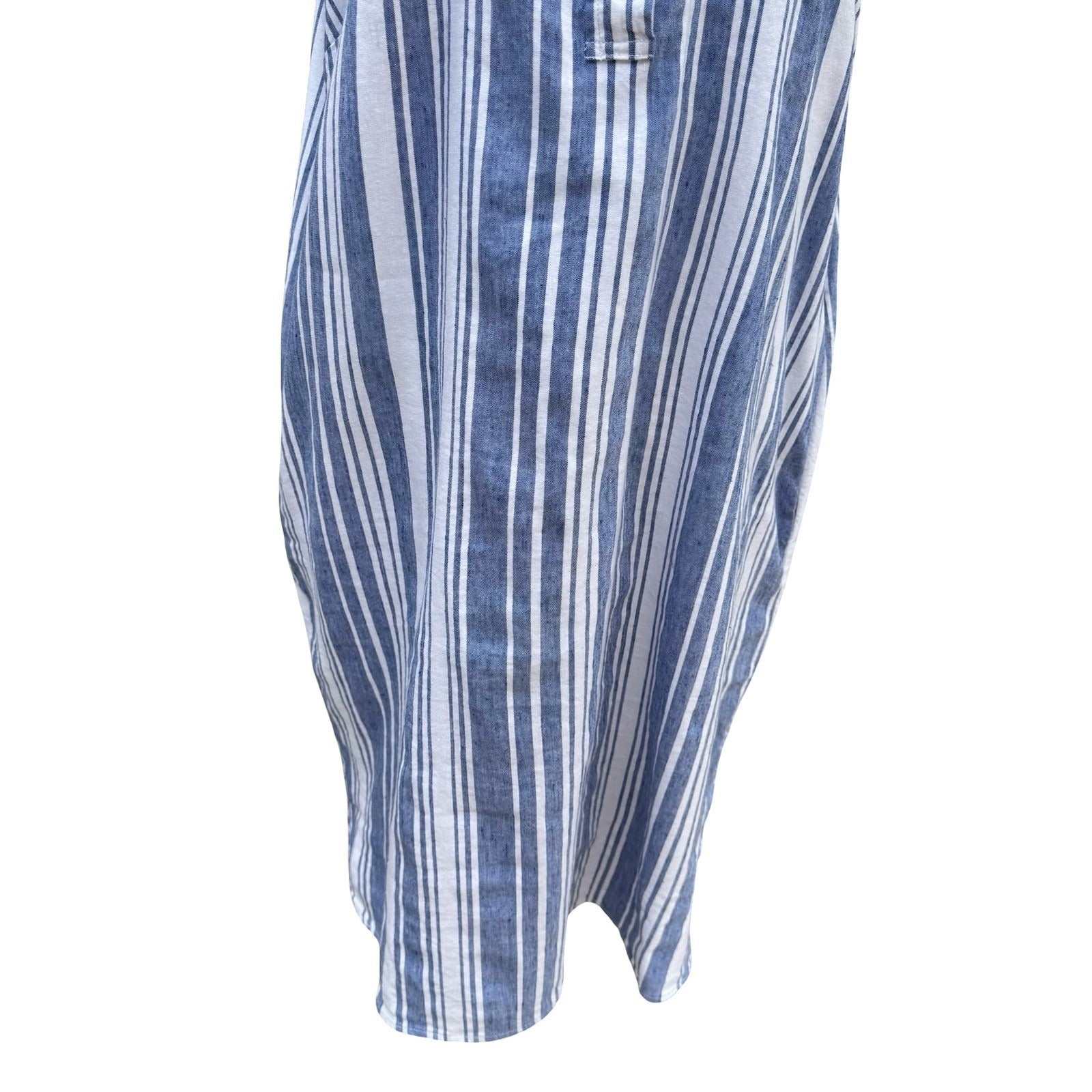 Lands' End Womens 16 Blue Striped Linen Blend Sleeveless Shirt Dress Coastal