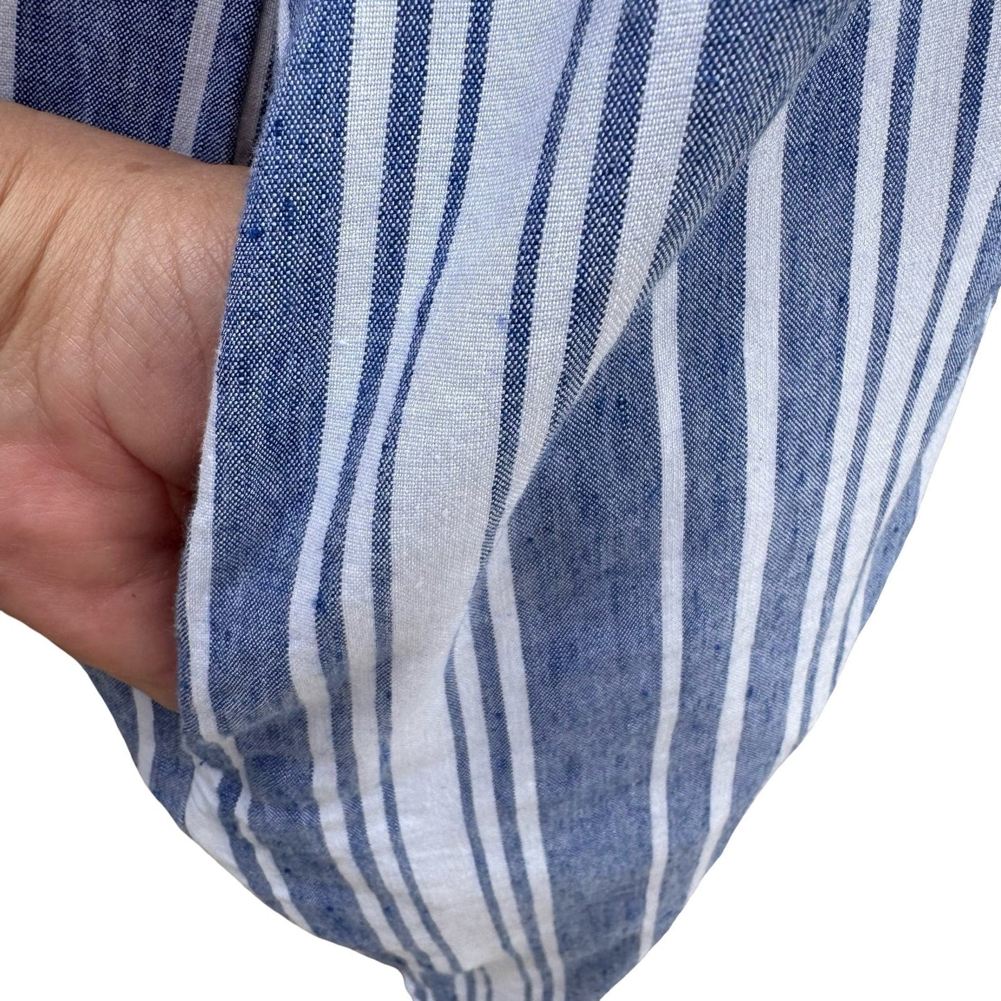 Lands' End Womens 16 Blue Striped Linen Blend Sleeveless Shirt Dress Coastal