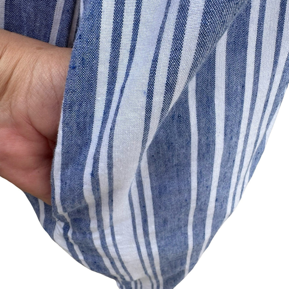 Lands' End Womens 16 Blue Striped Linen Blend Sleeveless Shirt Dress Coastal