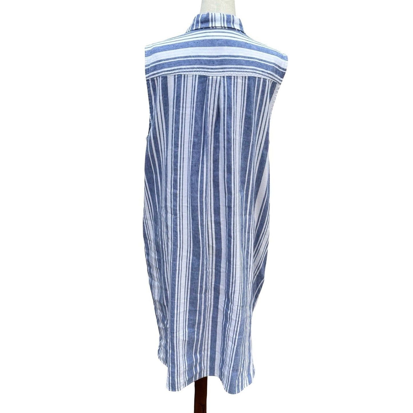 Lands' End Womens 16 Blue Striped Linen Blend Sleeveless Shirt Dress Coastal
