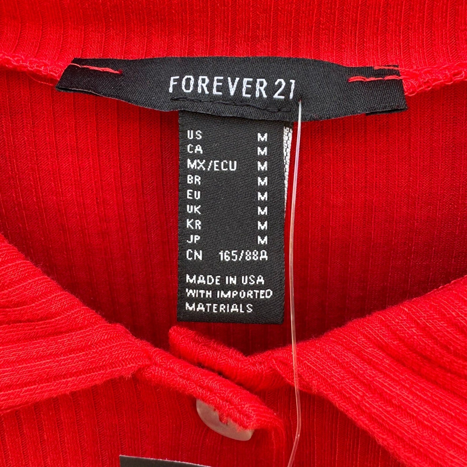 Forever 21 Womens Red Ribbed Knit Button Front Polo Collar Mini Dress Size M NEW