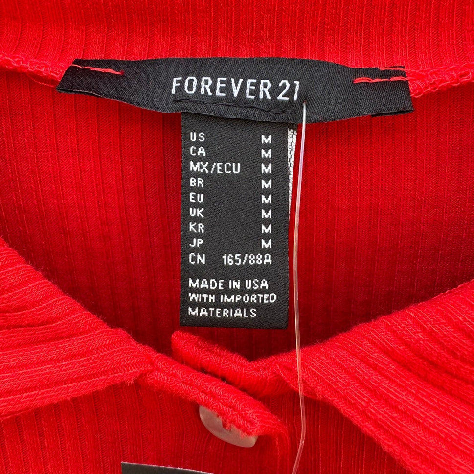 Forever 21 Womens Red Ribbed Knit Button Front Polo Collar Mini Dress Size M NEW