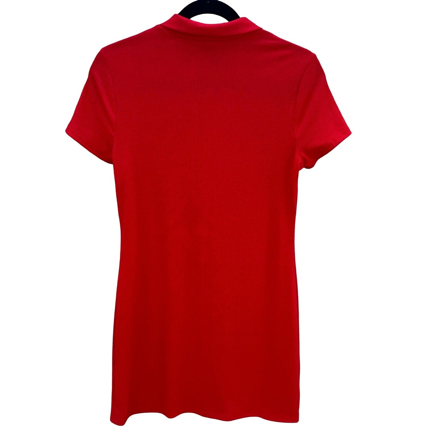 Forever 21 Womens Red Ribbed Knit Button Front Polo Collar Mini Dress Size M NEW