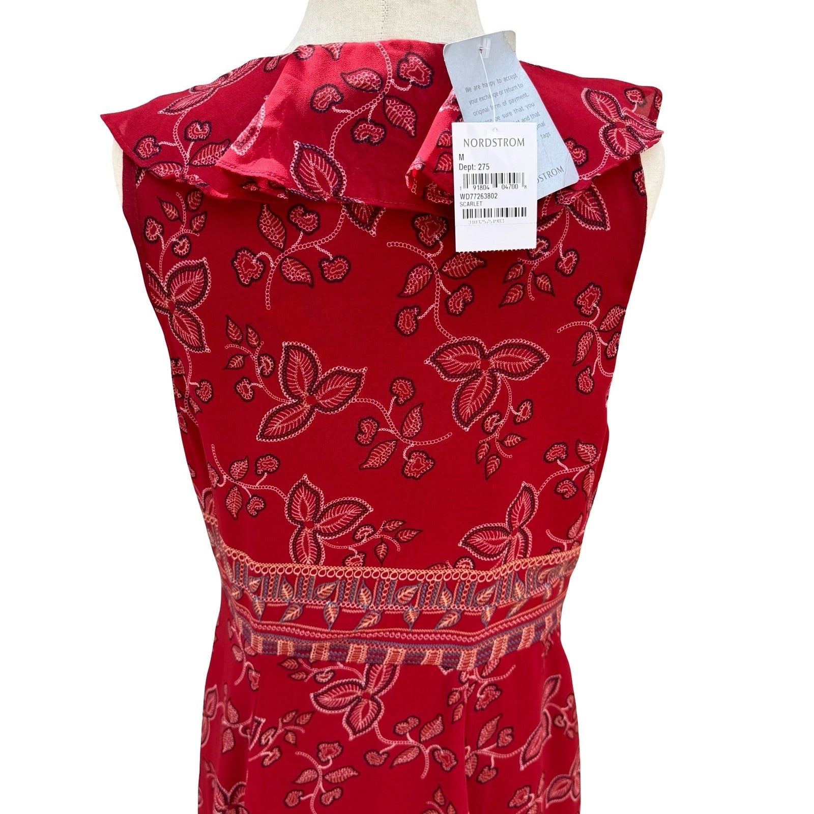 Willow Clay Scarlet Red Floral High-Low Midi Dress Lace-Up Ruffle Peasant M NEW