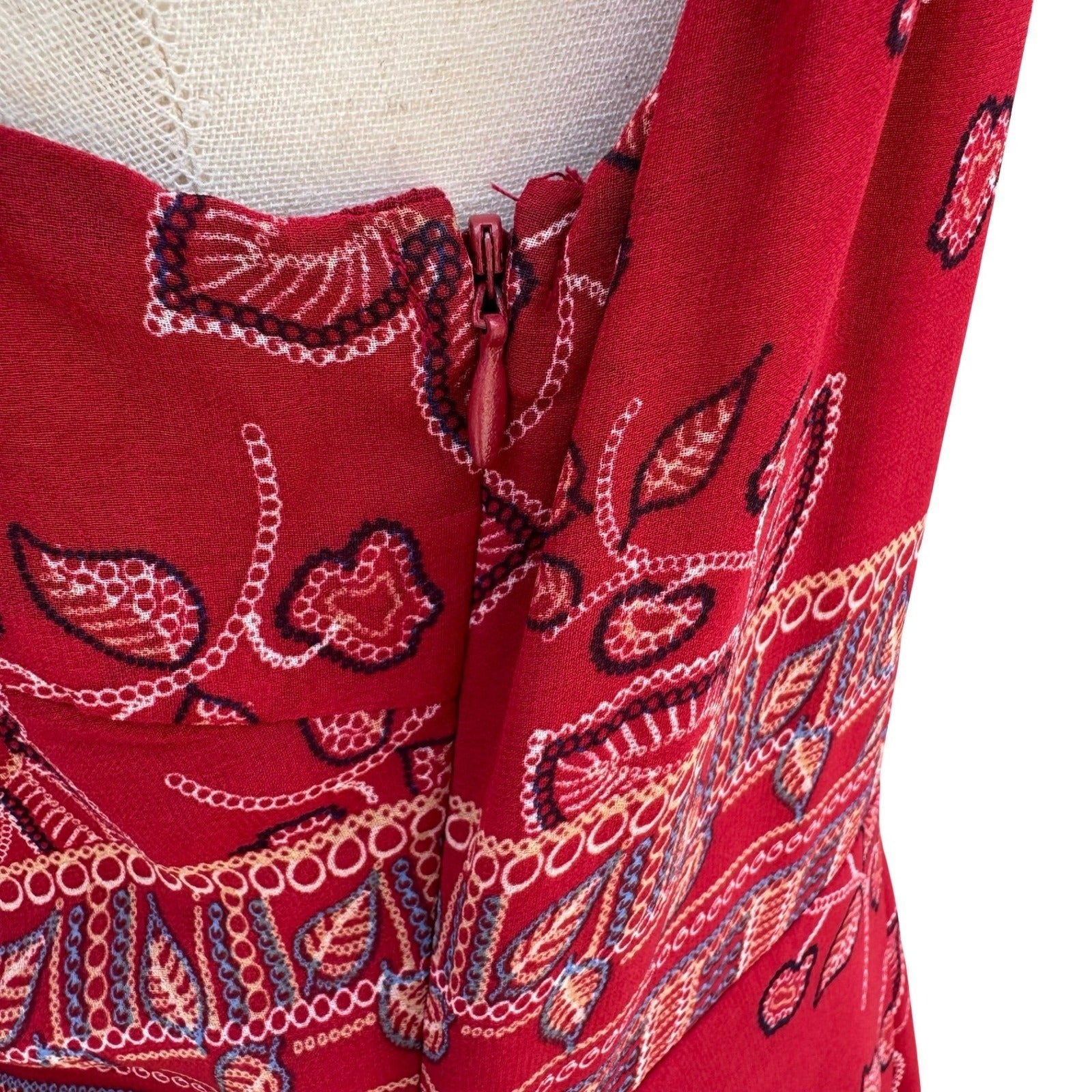 Willow Clay Scarlet Red Floral High-Low Midi Dress Lace-Up Ruffle Peasant M NEW
