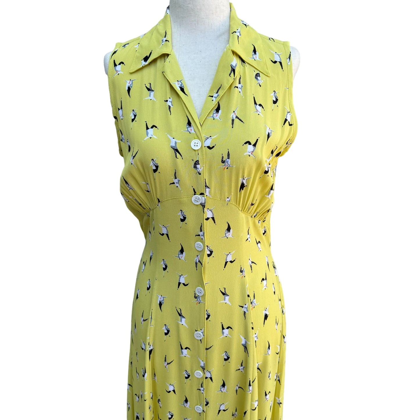 Karen Kane Vintage Women's Yellow V Neck Sleeveless Button Front Maxi Dress - 8