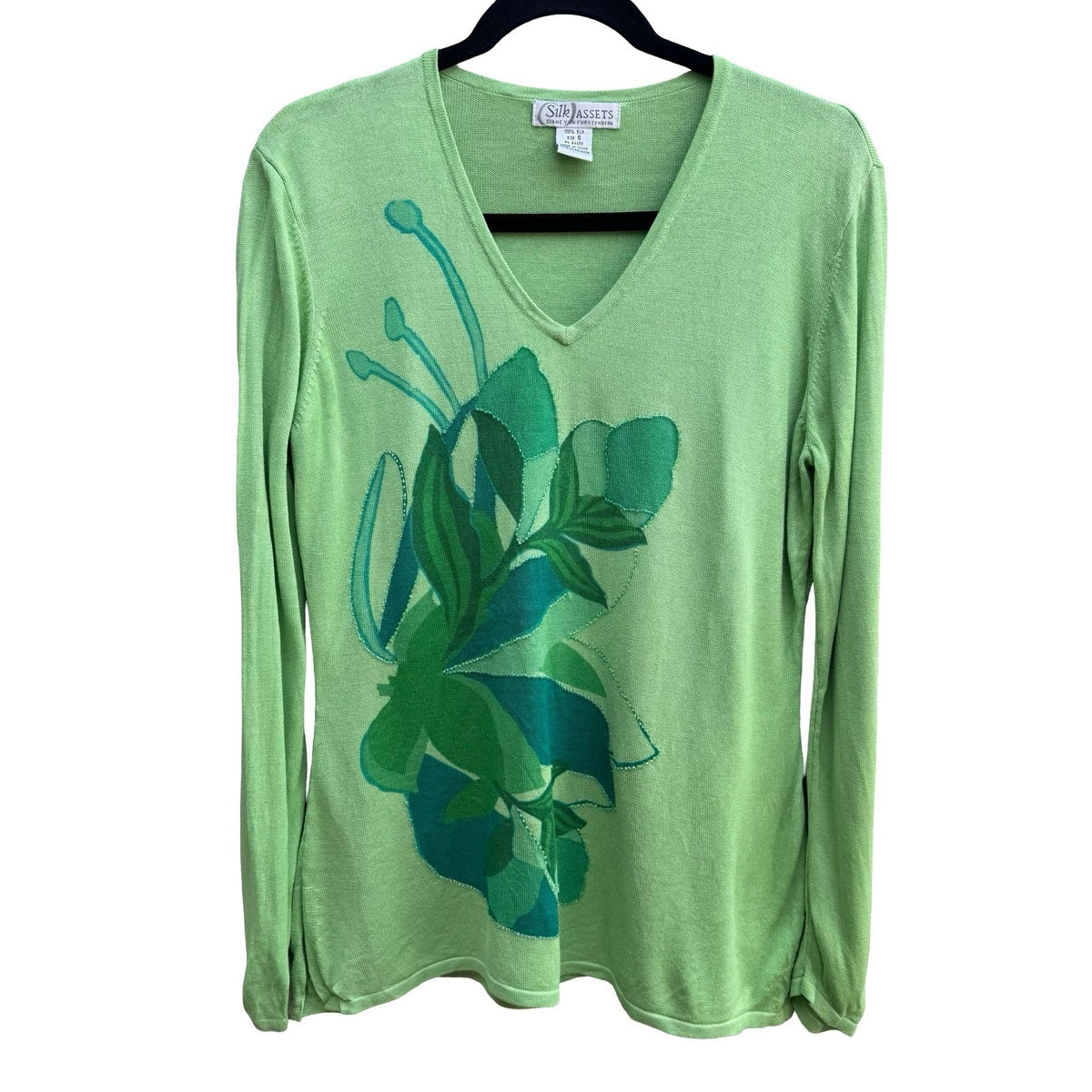 Diane von Furstenberg Silk Assets Y2K Fairycore Floral Beaded Sweater Green S