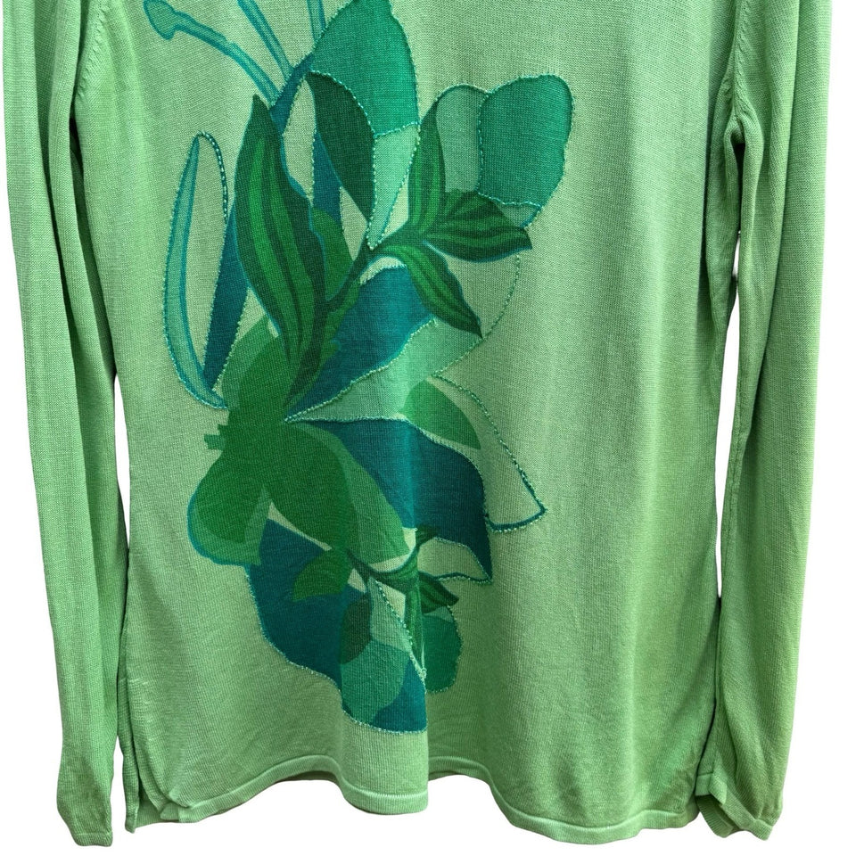 Diane von Furstenberg Silk Assets Y2K Fairycore Floral Beaded Sweater Green S
