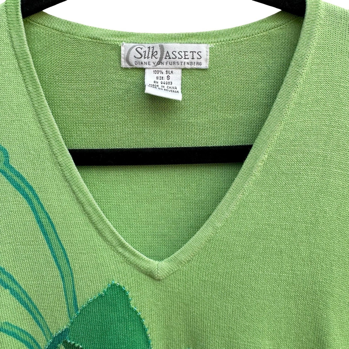 Diane von Furstenberg Silk Assets Y2K Fairycore Floral Beaded Sweater Green S