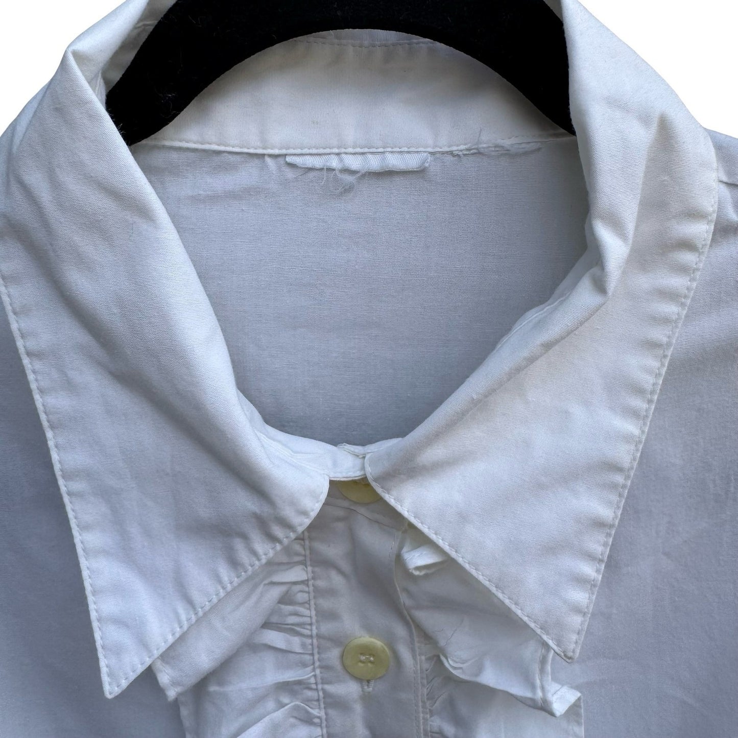 Vintage White Coquette Ruffle Front Victorian Edwardian Poplin Blouse Regency