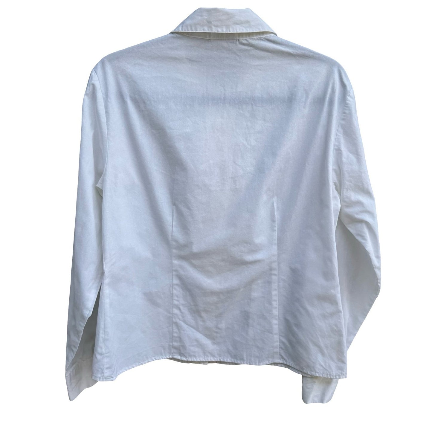 Vintage White Coquette Ruffle Front Victorian Edwardian Poplin Blouse Regency