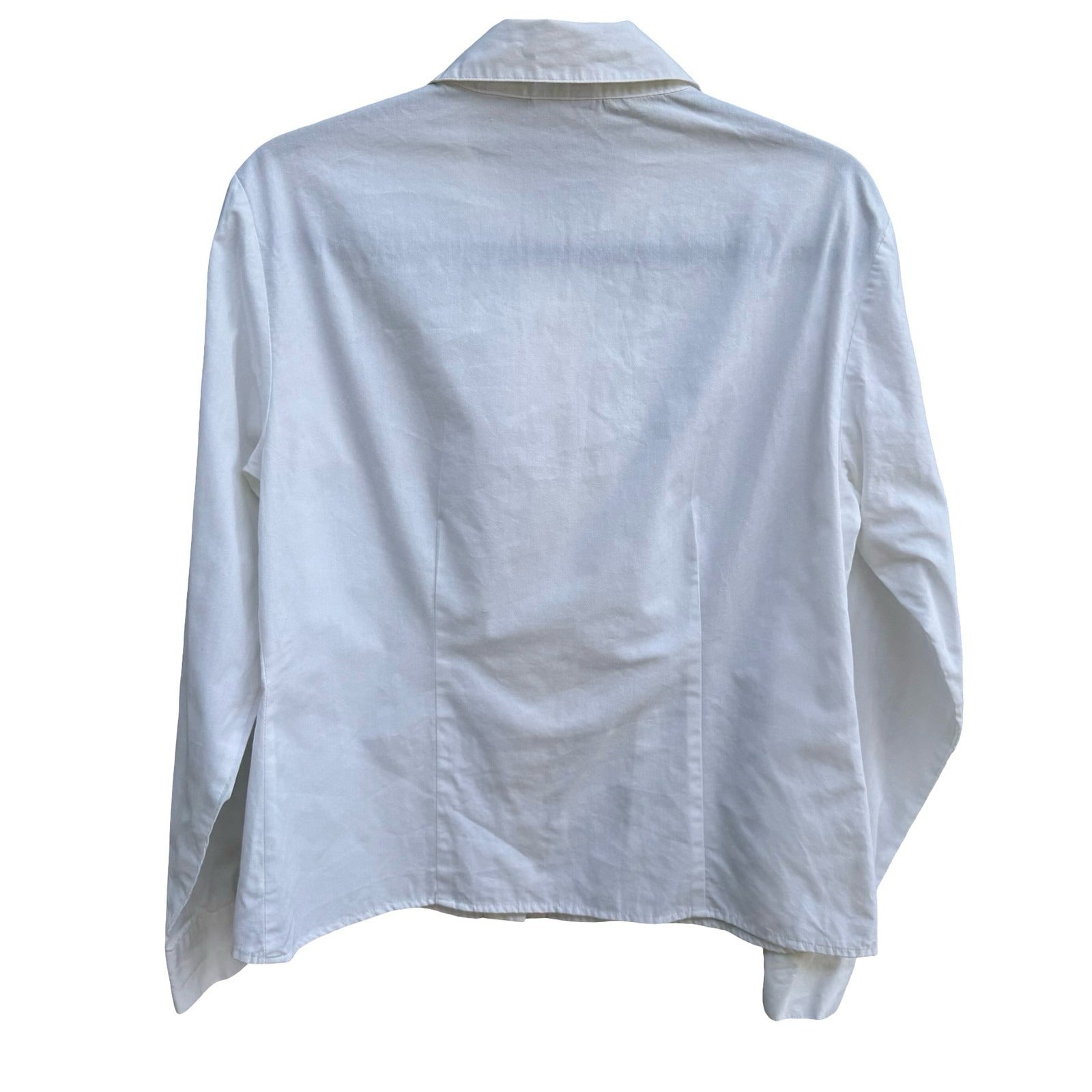 Vintage White Coquette Ruffle Front Victorian Edwardian Poplin Blouse Regency