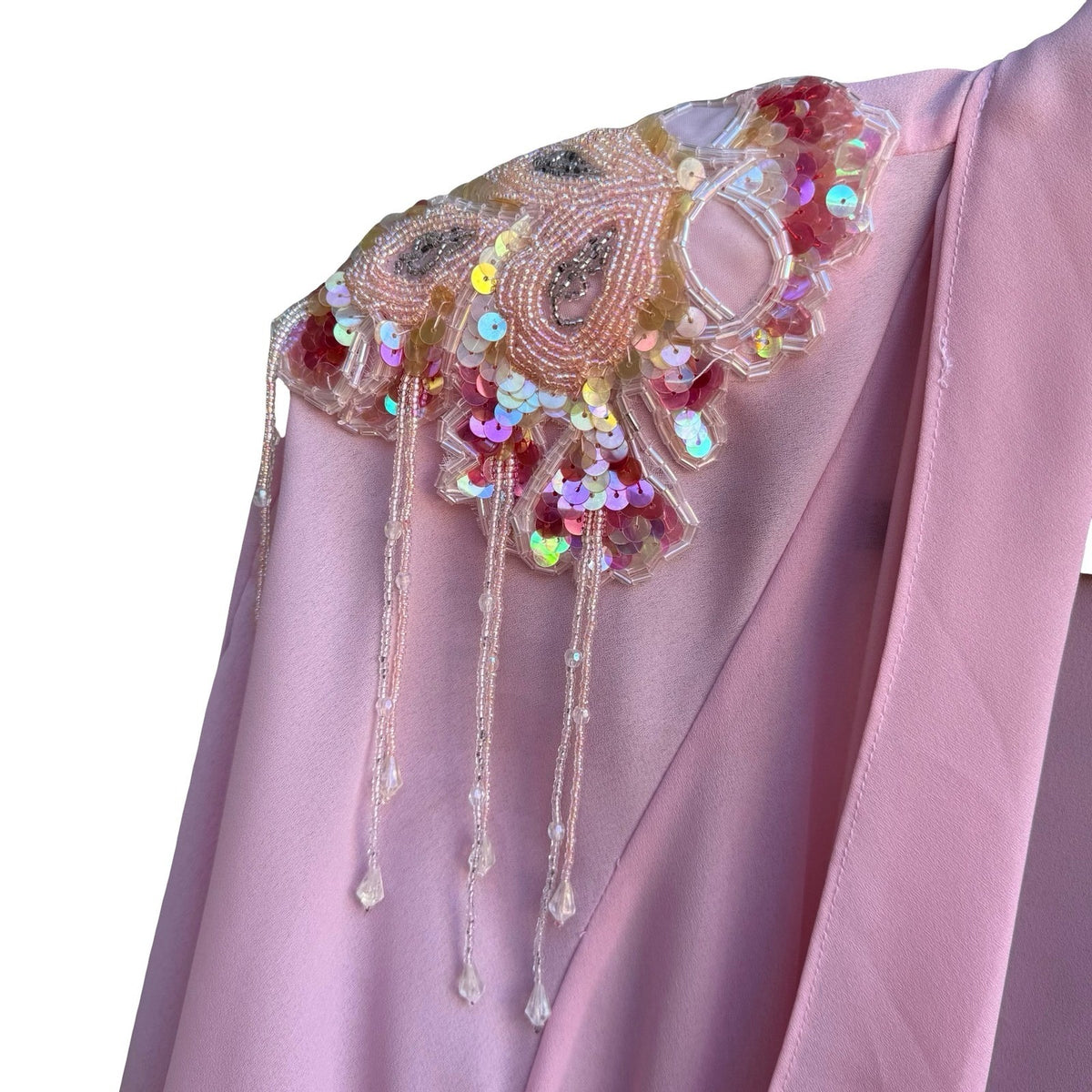 Taurus Nites Vintage 80s Coquette Regency Beaded Sequin Fringe Chiffon Cardigan