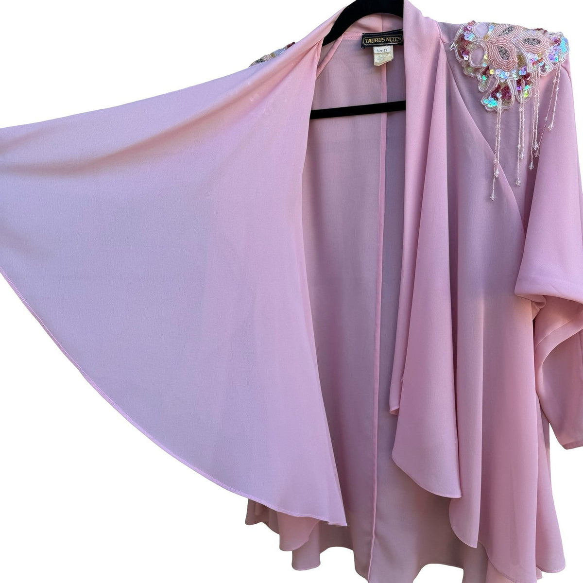 Taurus Nites Vintage 80s Coquette Regency Beaded Sequin Fringe Chiffon Cardigan