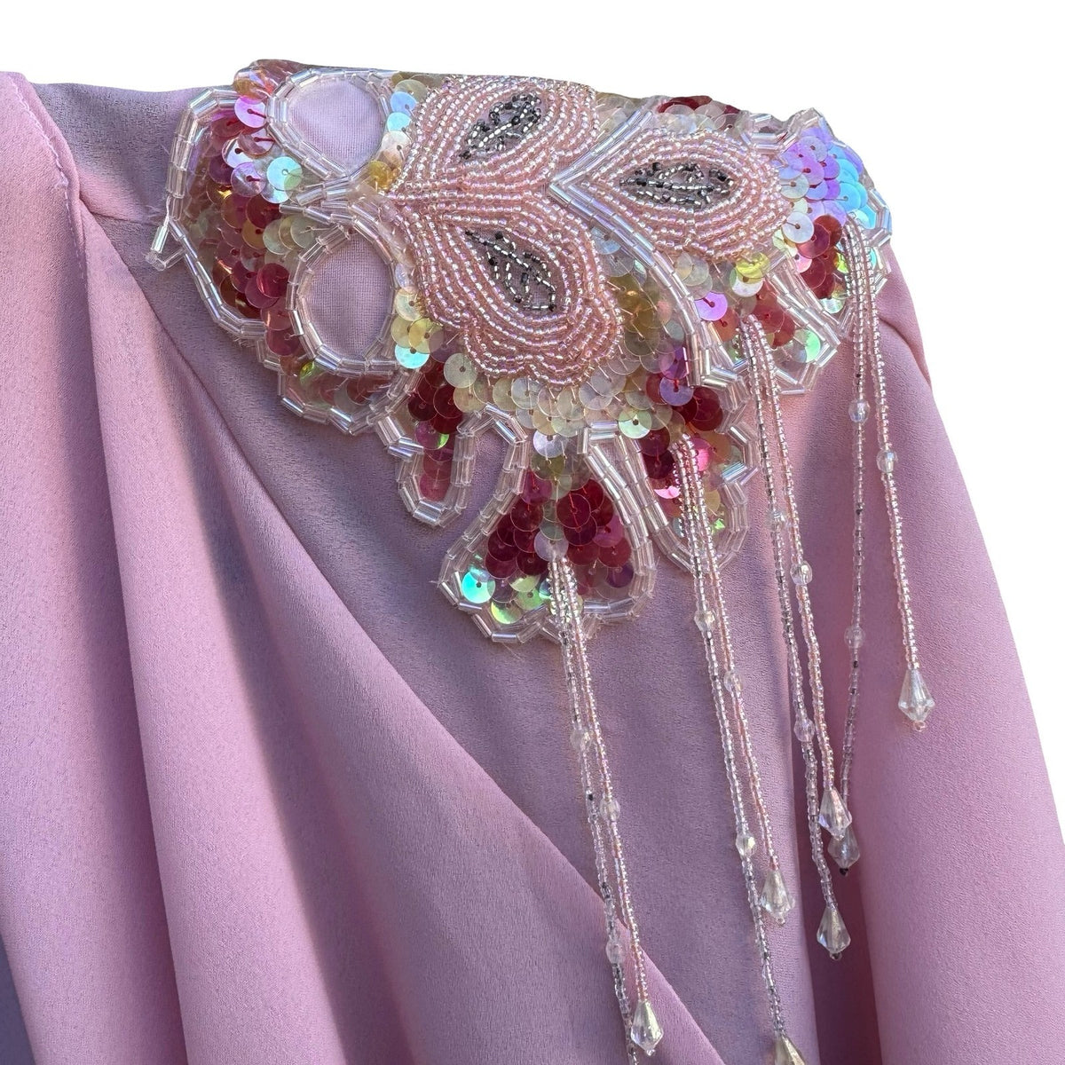 Taurus Nites Vintage 80s Coquette Regency Beaded Sequin Fringe Chiffon Cardigan