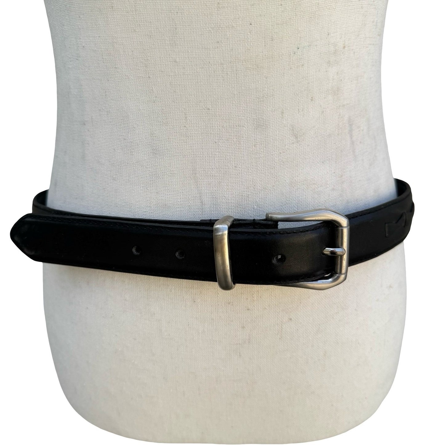 Black Full Grain Leather Twisted Detail Belt Silver Buckle Size 36 90 7205-01