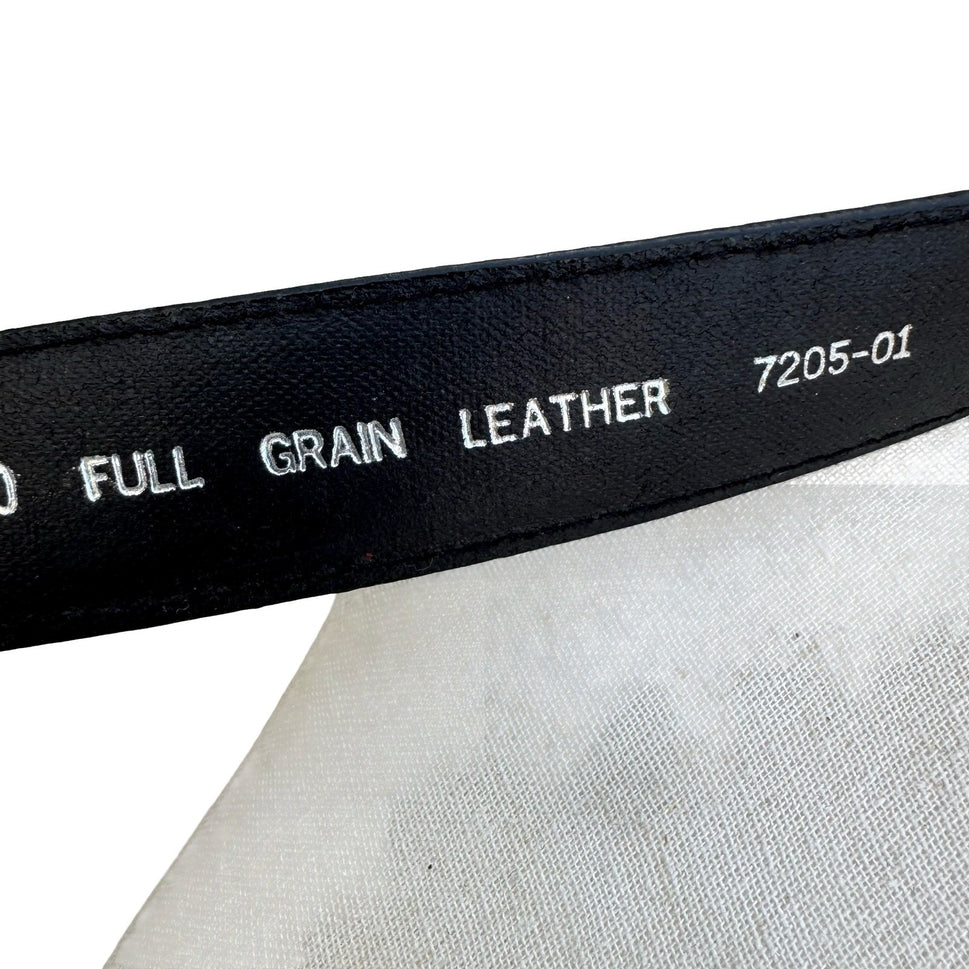 Black Full Grain Leather Twisted Detail Belt Silver Buckle Size 36 90 7205-01