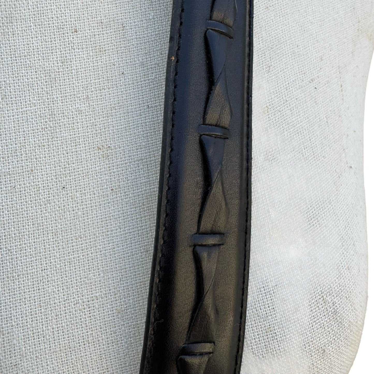 Black Full Grain Leather Twisted Detail Belt Silver Buckle Size 36 90 7205-01