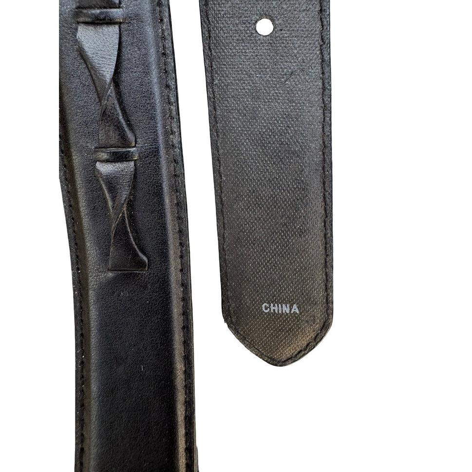 Black Full Grain Leather Twisted Detail Belt Silver Buckle Size 36 90 7205-01