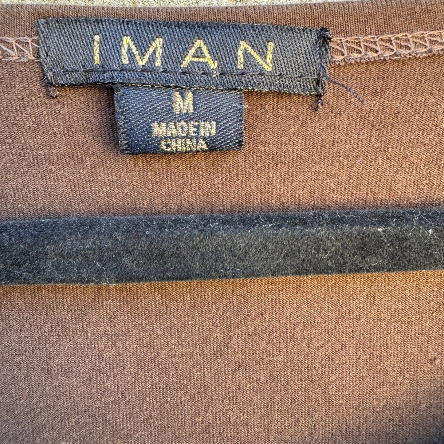 IMAN Y2K Womens Babydoll Brown Scoop Neck 3/4 Sleeve Cotton Stretch Top Size M