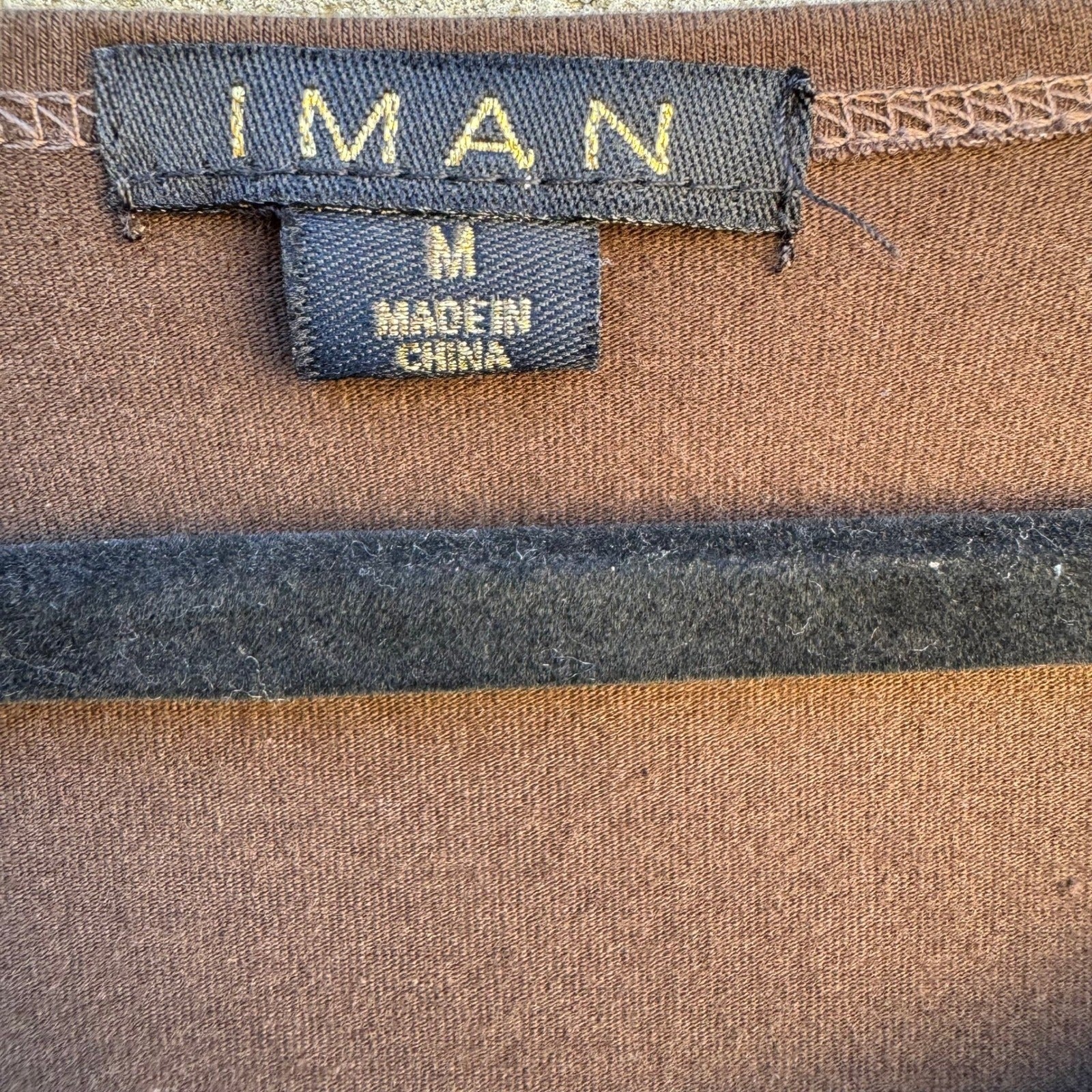 IMAN Y2K Womens Babydoll Brown Scoop Neck 3/4 Sleeve Cotton Stretch Top Size M