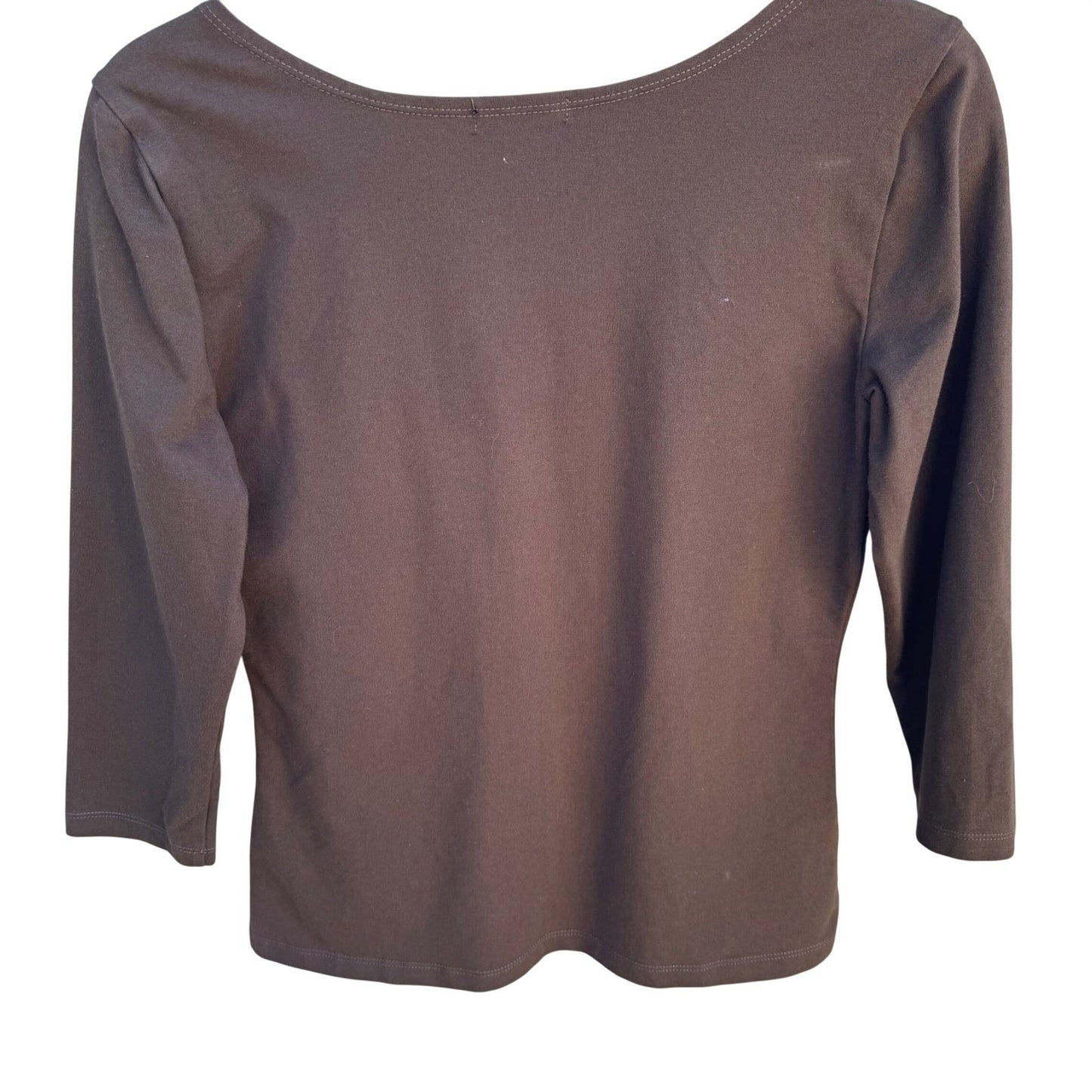 IMAN Y2K Womens Babydoll Brown Scoop Neck 3/4 Sleeve Cotton Stretch Top Size M
