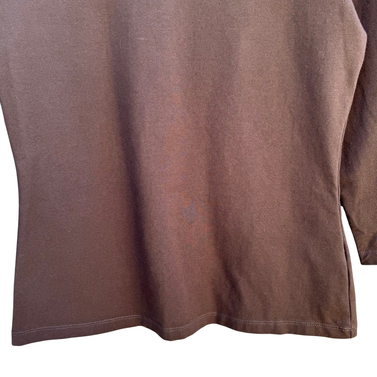 IMAN Y2K Womens Babydoll Brown Scoop Neck 3/4 Sleeve Cotton Stretch Top Size M