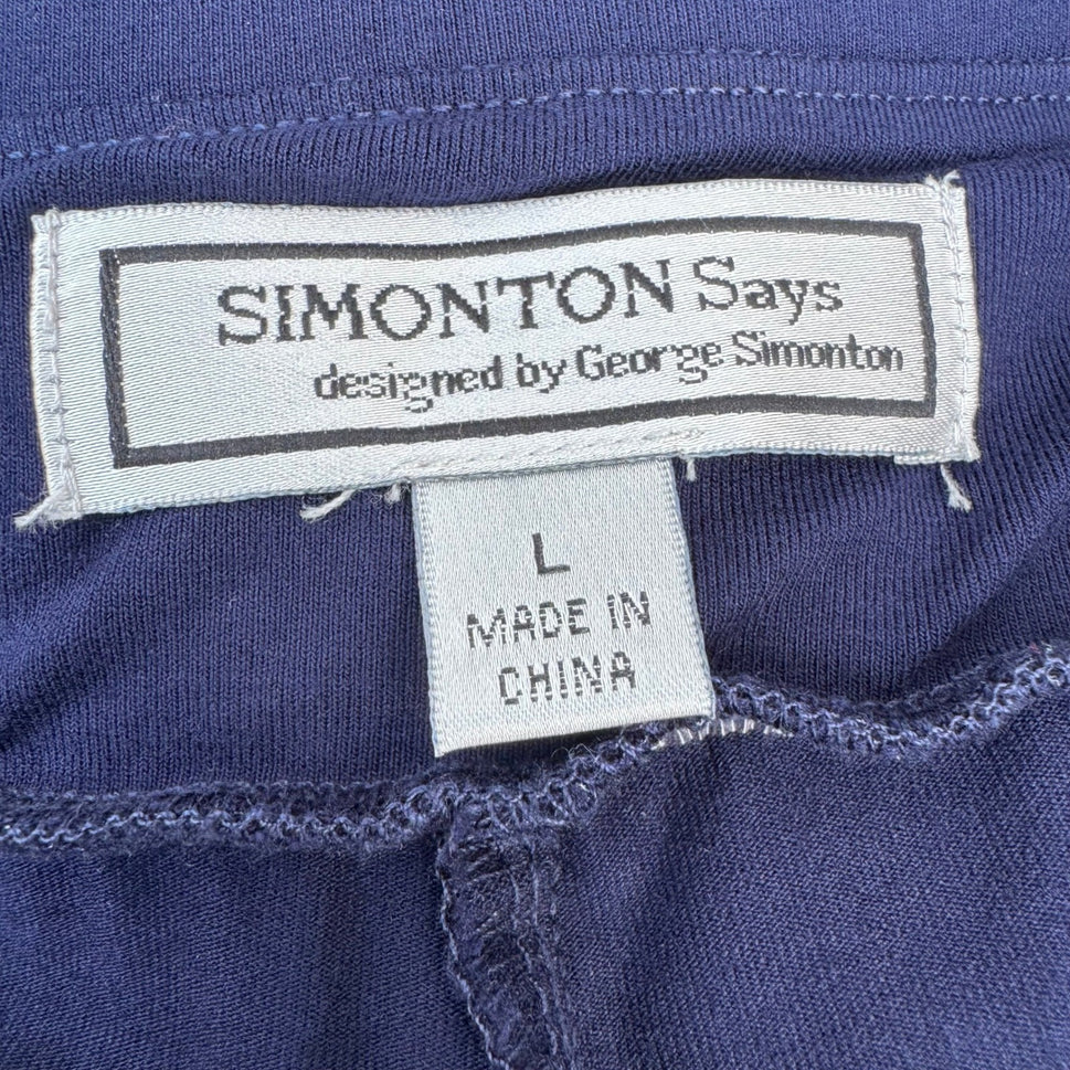 Simonton Says Navy Wide Leg Knit Pull On Palazzo Pant L Minimalist Flowy Office