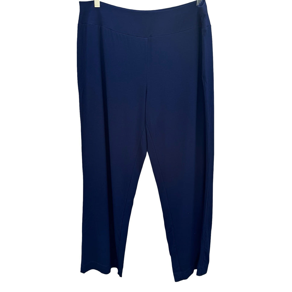 Simonton Says Navy Wide Leg Knit Pull On Palazzo Pant L Minimalist Flowy Office
