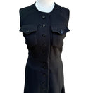 Switch Vintage 50s 60s Women&#39;s Black Heavyweight Wool Lined Sleeveless Button-Up Dress 3 image