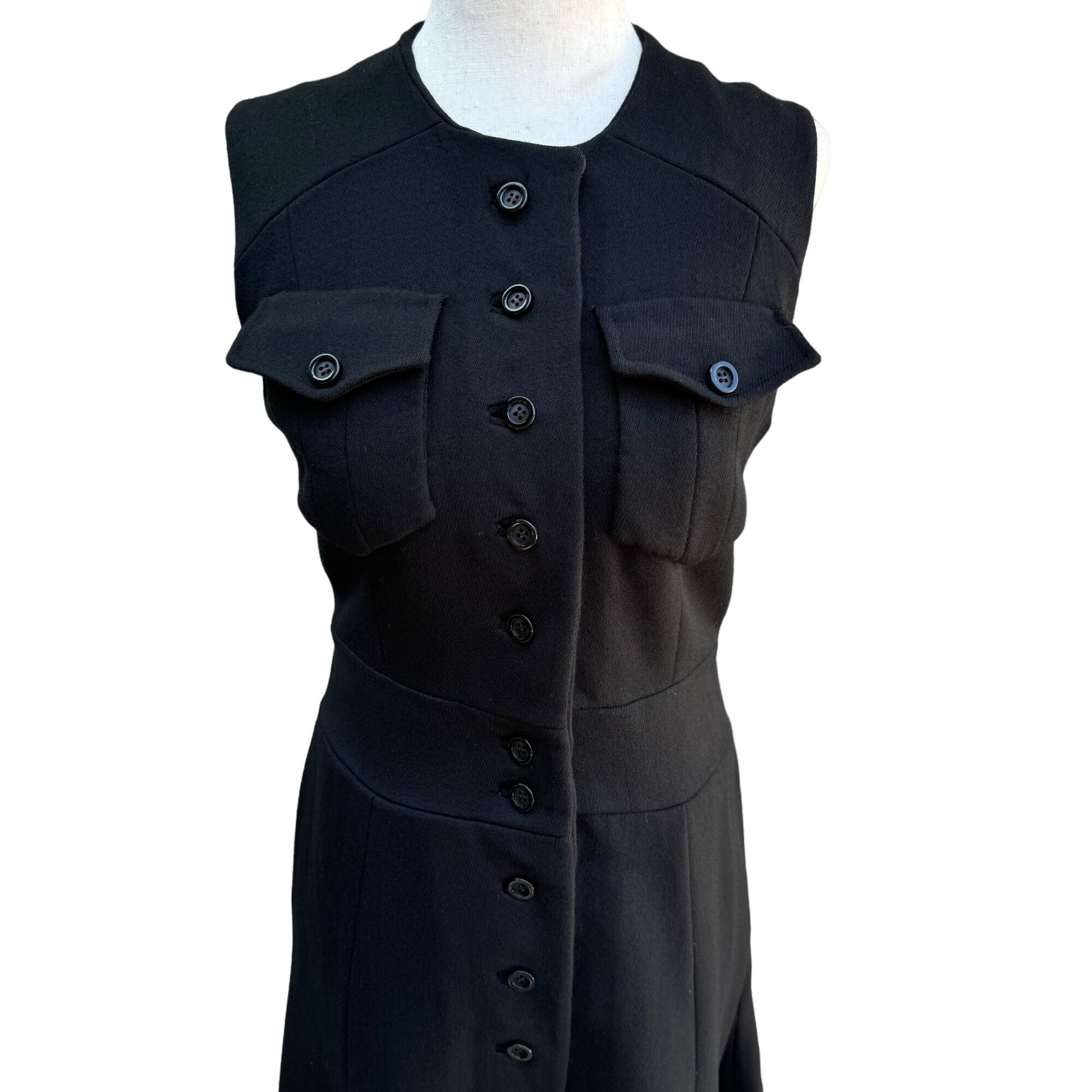 Vintage 50s 60s Women's Black Heavyweight Wool Lined Sleeveless Button-Up Dress