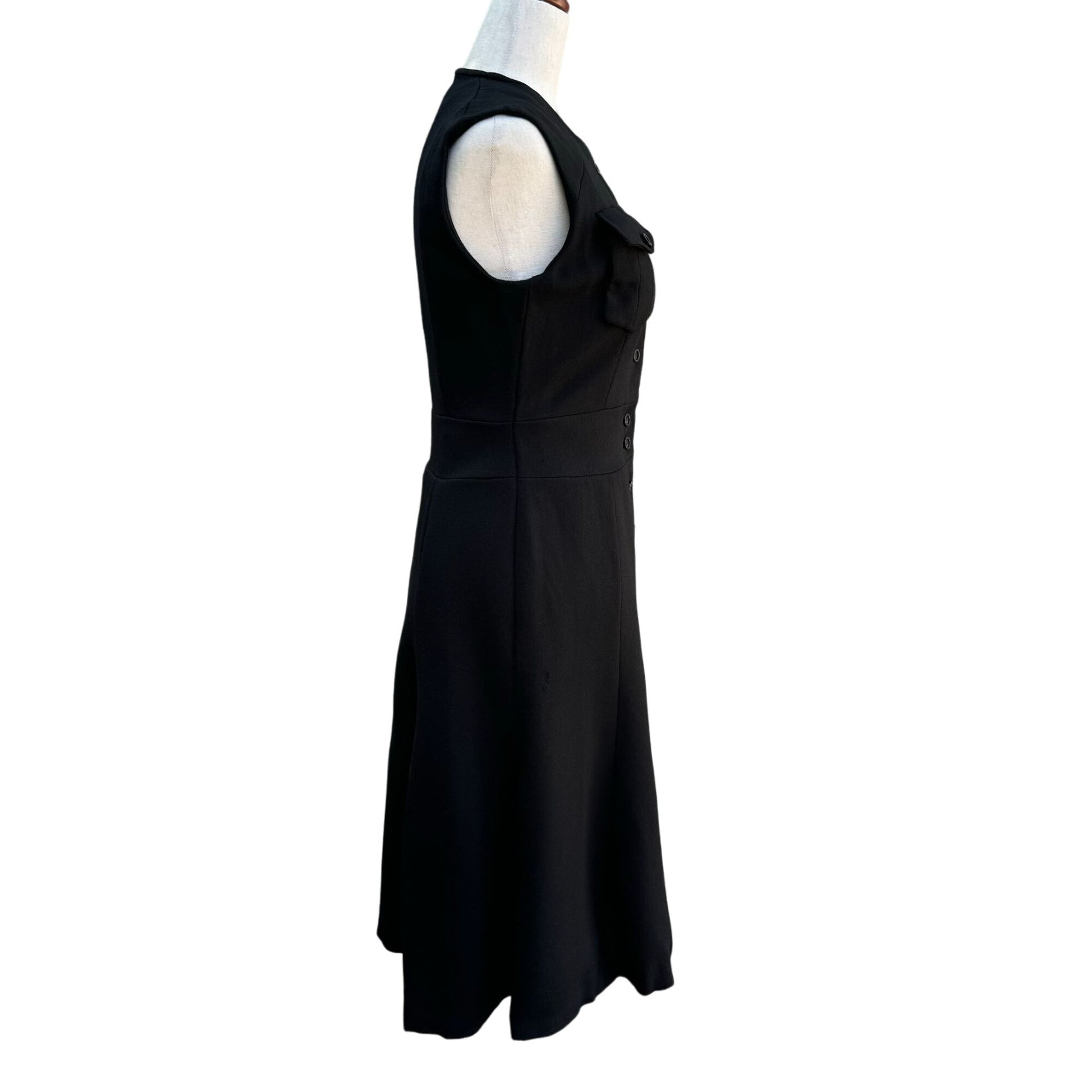 Vintage 50s 60s Women's Black Heavyweight Wool Lined Sleeveless Button-Up Dress