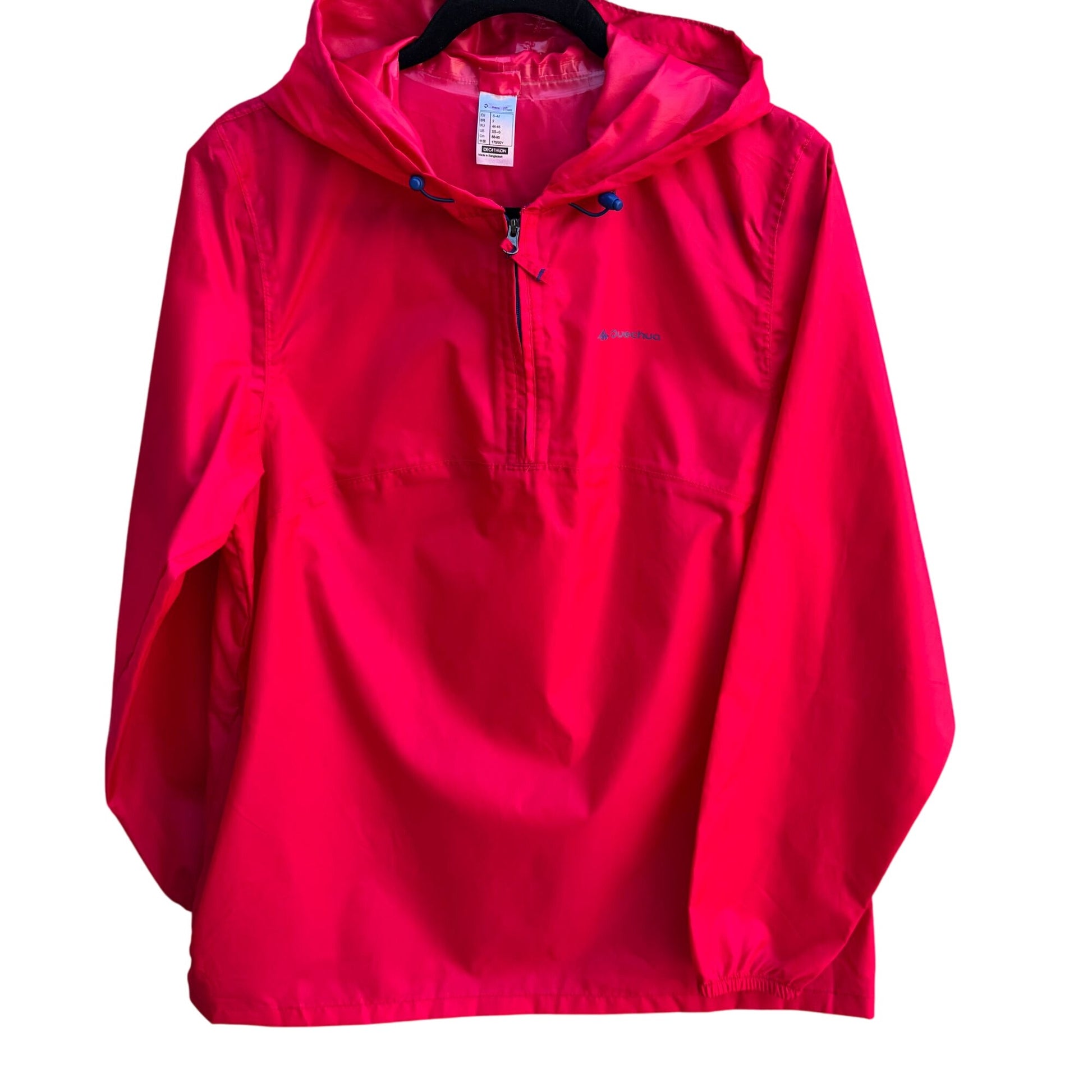 Quechua Decathlon Virtual Pink Waterproof Hooded Fold Up Long Sleeve Rain Jacket M