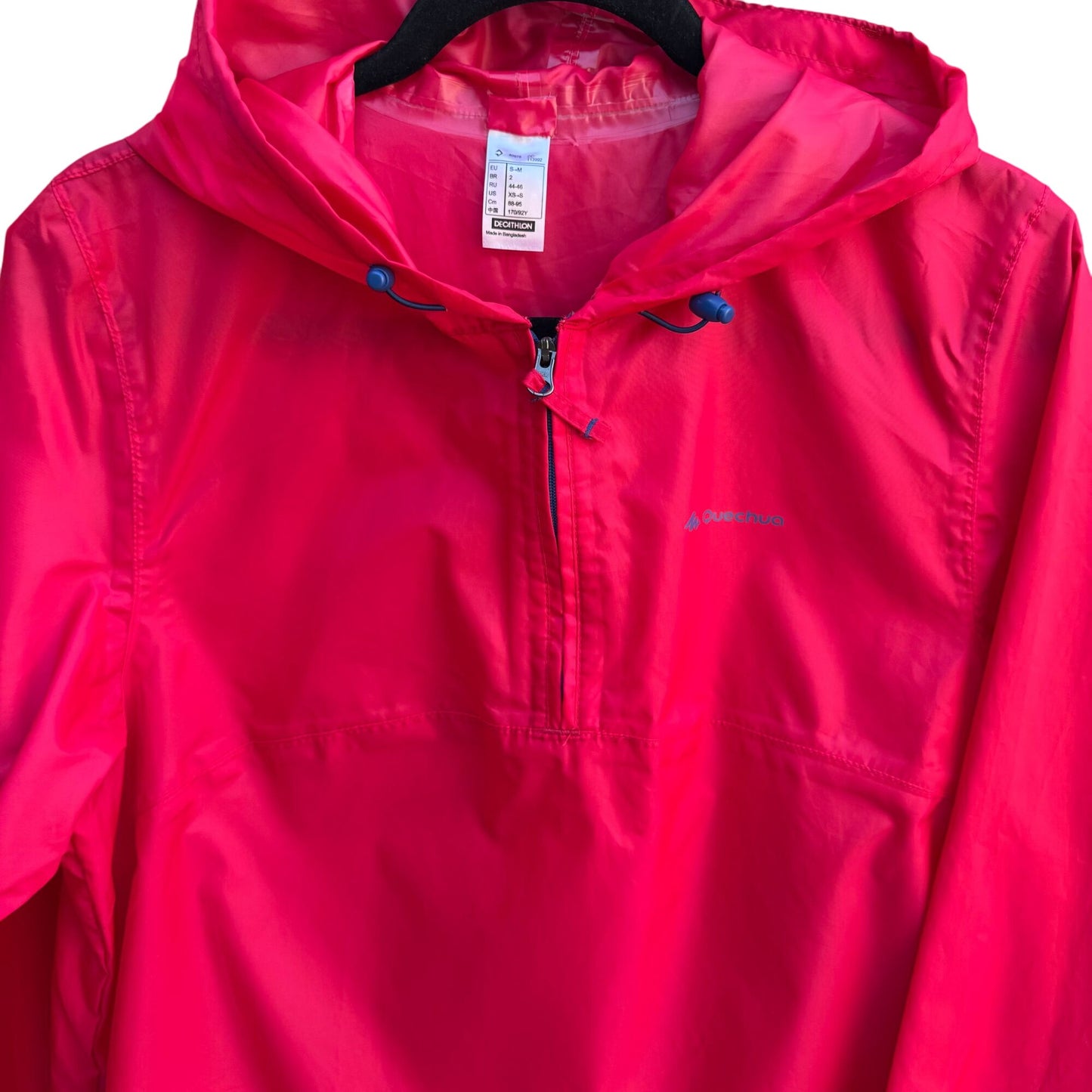 Quechua Decathlon Virtual Pink Waterproof Hooded Fold Up Long Sleeve Rain Jacket M