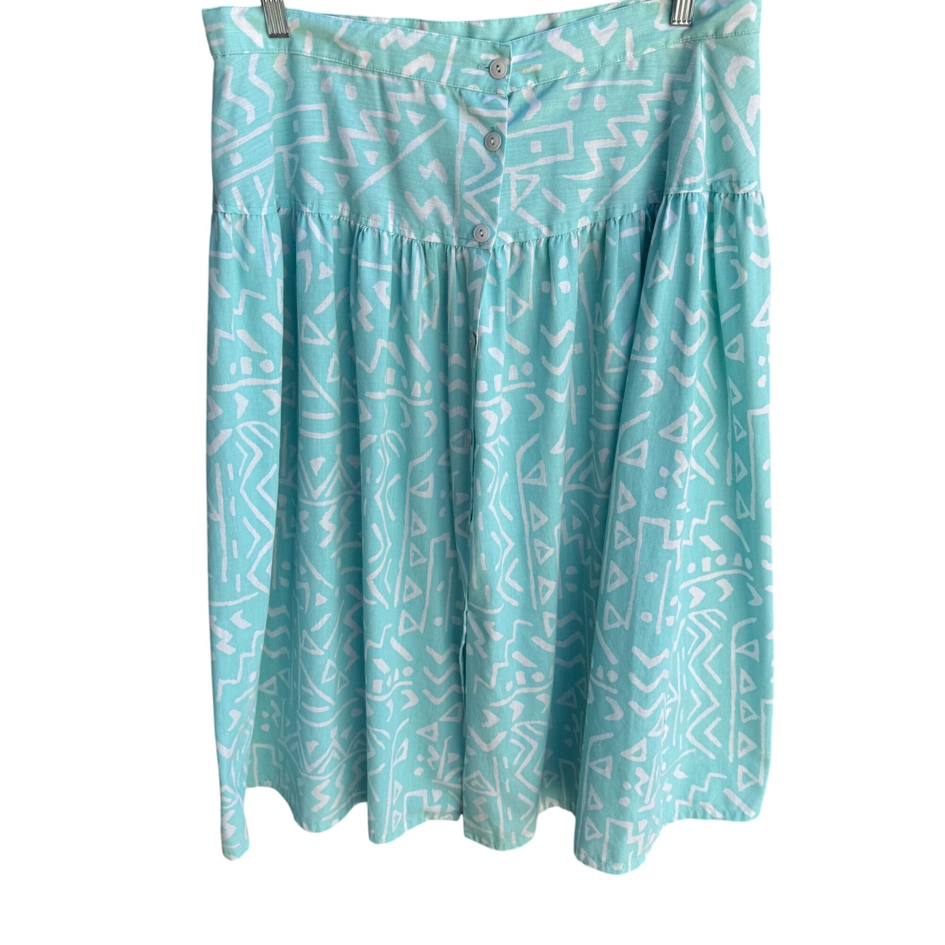 Richard Simmons Signatures Vintage Turquoise Button-Front Drop Waist Skirt 38