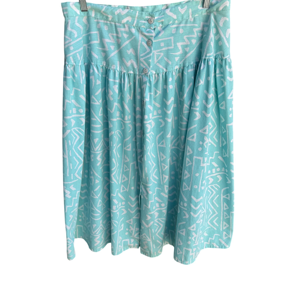 Richard Simmons Signatures Vintage Turquoise Button-Front Drop Waist Skirt 38