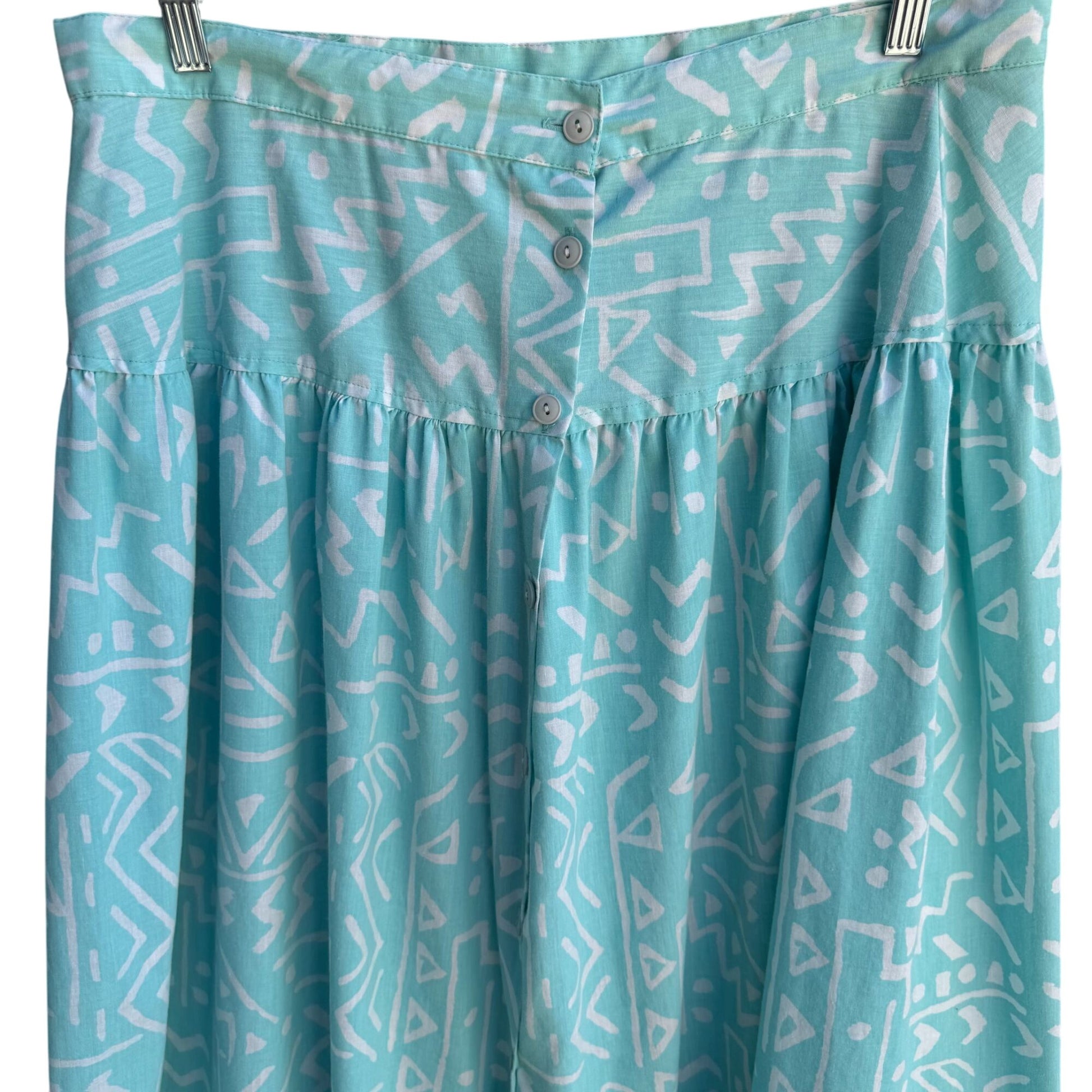 Richard Simmons Signatures Vintage Turquoise Button-Front Drop Waist Skirt 38