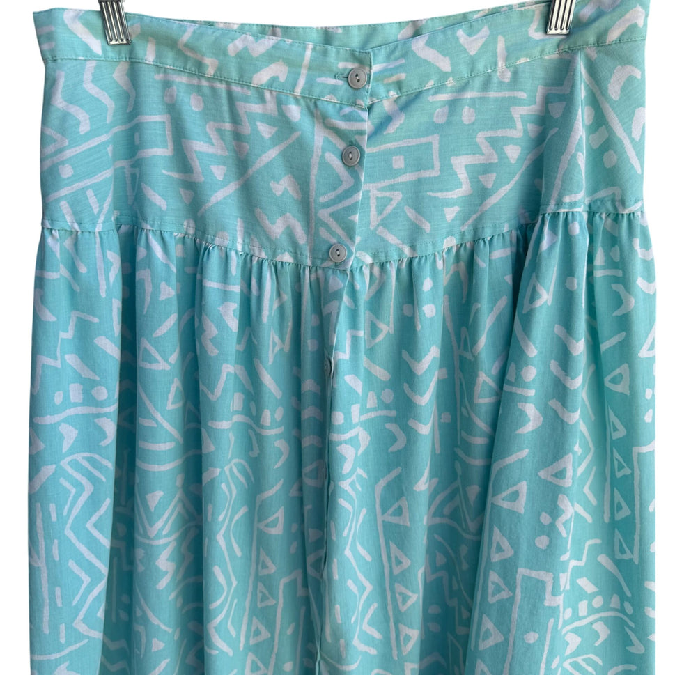 Richard Simmons Signatures Vintage Turquoise Button-Front Drop Waist Skirt 38