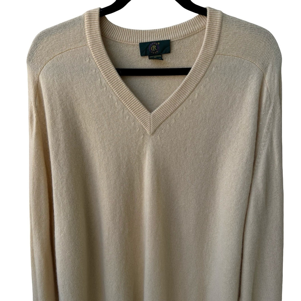 Club Room 100% Cashmere Old Money Preppy V-Neck Sweater Butter Yellow Mens XL