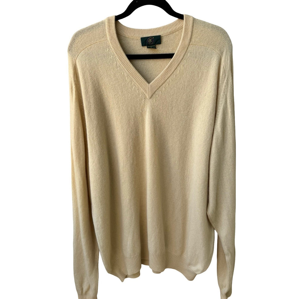 Club Room 100% Cashmere Old Money Preppy V-Neck Sweater Butter Yellow Mens XL