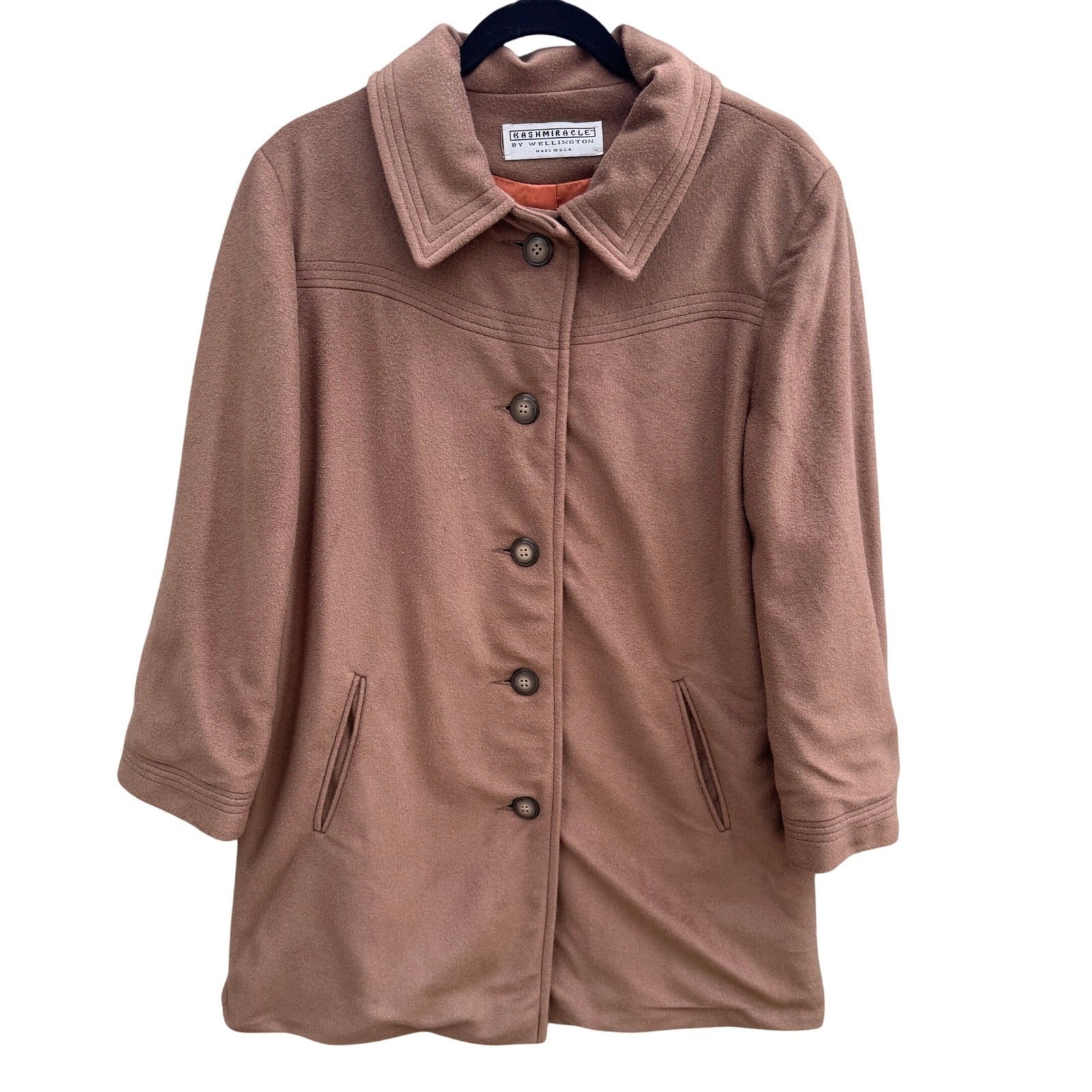 Kashmiracle Wellington Fashions Vintage Coat Womens Camel Brown Button Front L