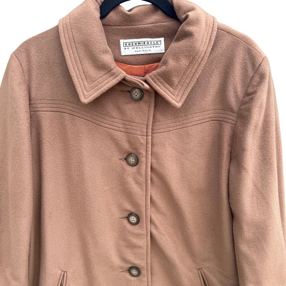 Kashmiracle Wellington Fashions Vintage Coat Womens Camel Brown Button Front L