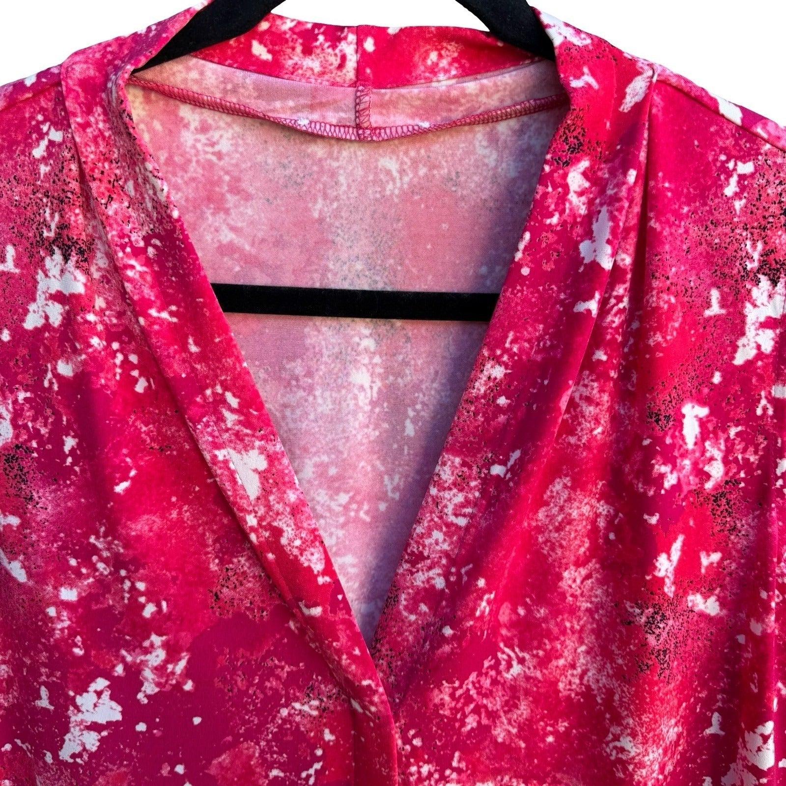 Calvin Klein Barbiecore Pink Abstract Splatter Draped V-Neck Sleeveless Blouse L