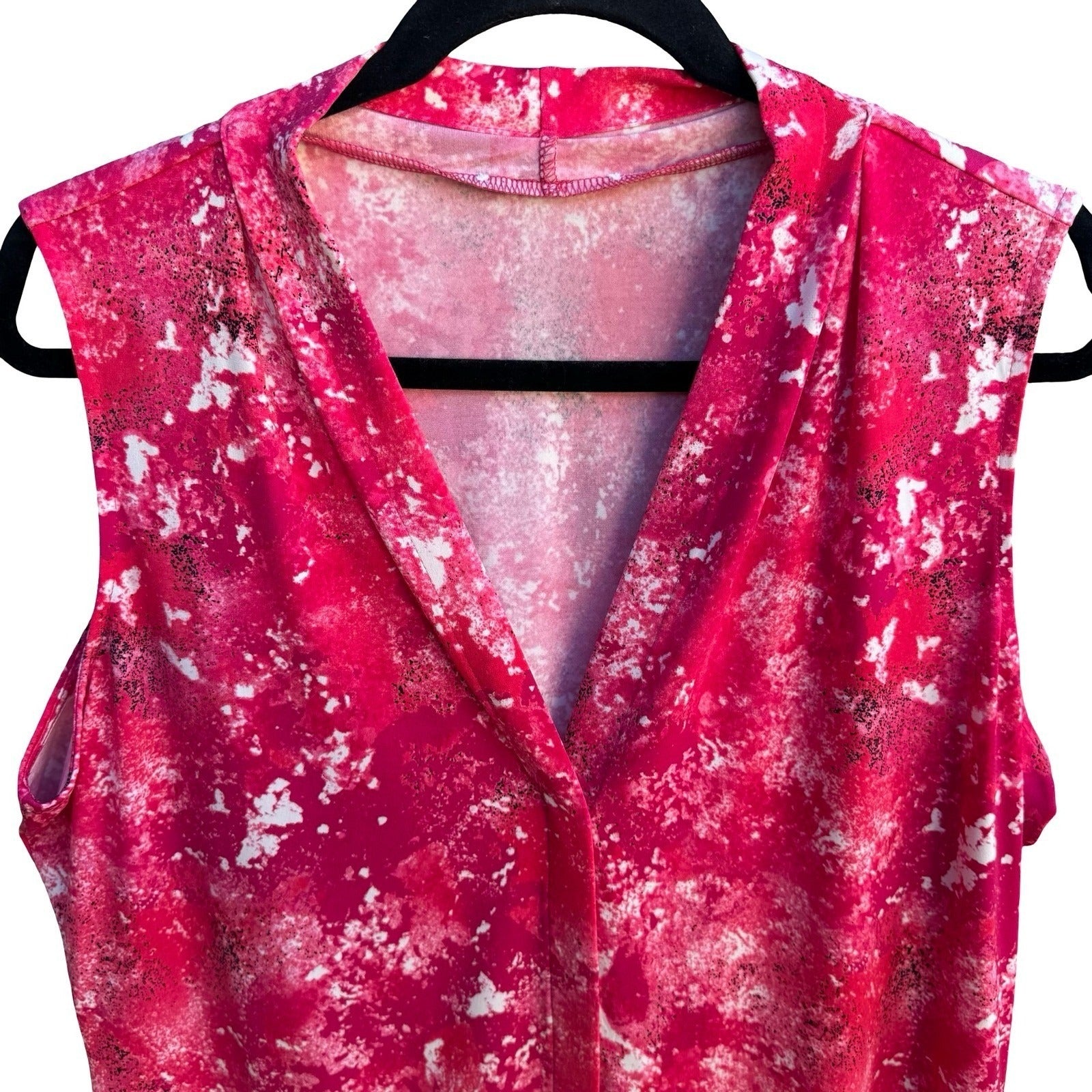 Calvin Klein Barbiecore Pink Abstract Splatter Draped V-Neck Sleeveless Blouse L