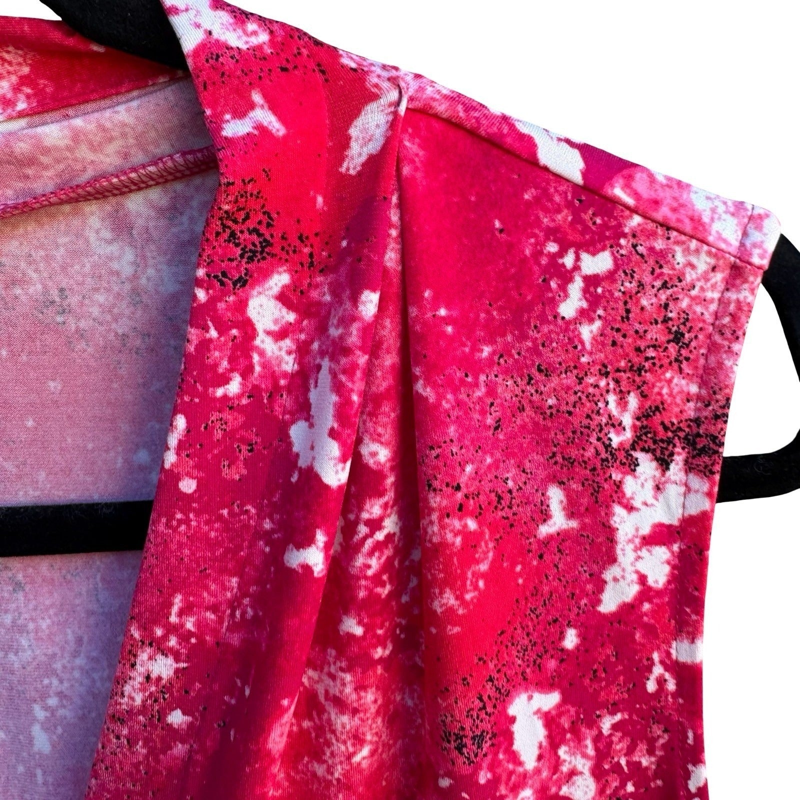 Calvin Klein Barbiecore Pink Abstract Splatter Draped V-Neck Sleeveless Blouse L