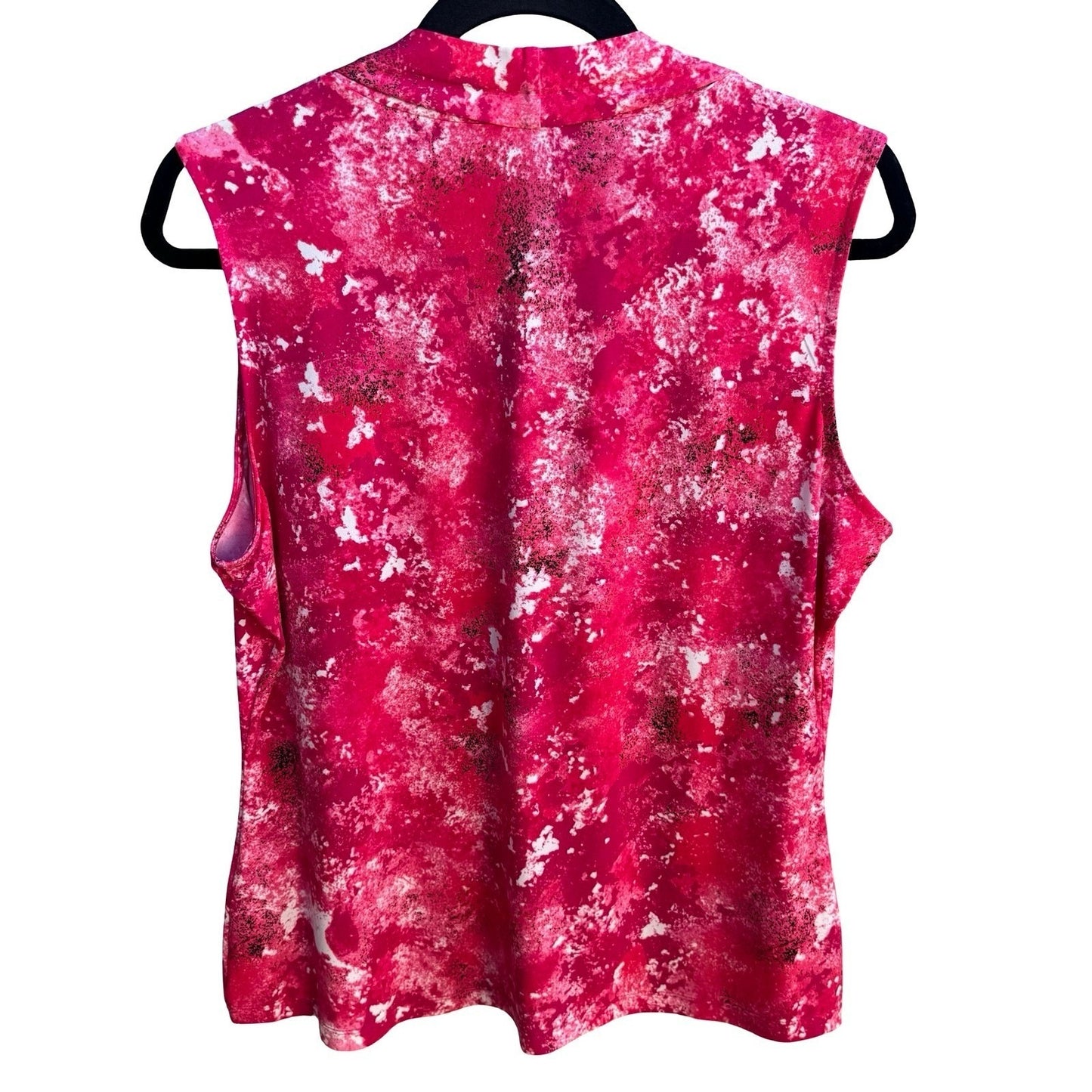 Calvin Klein Barbiecore Pink Abstract Splatter Draped V-Neck Sleeveless Blouse L