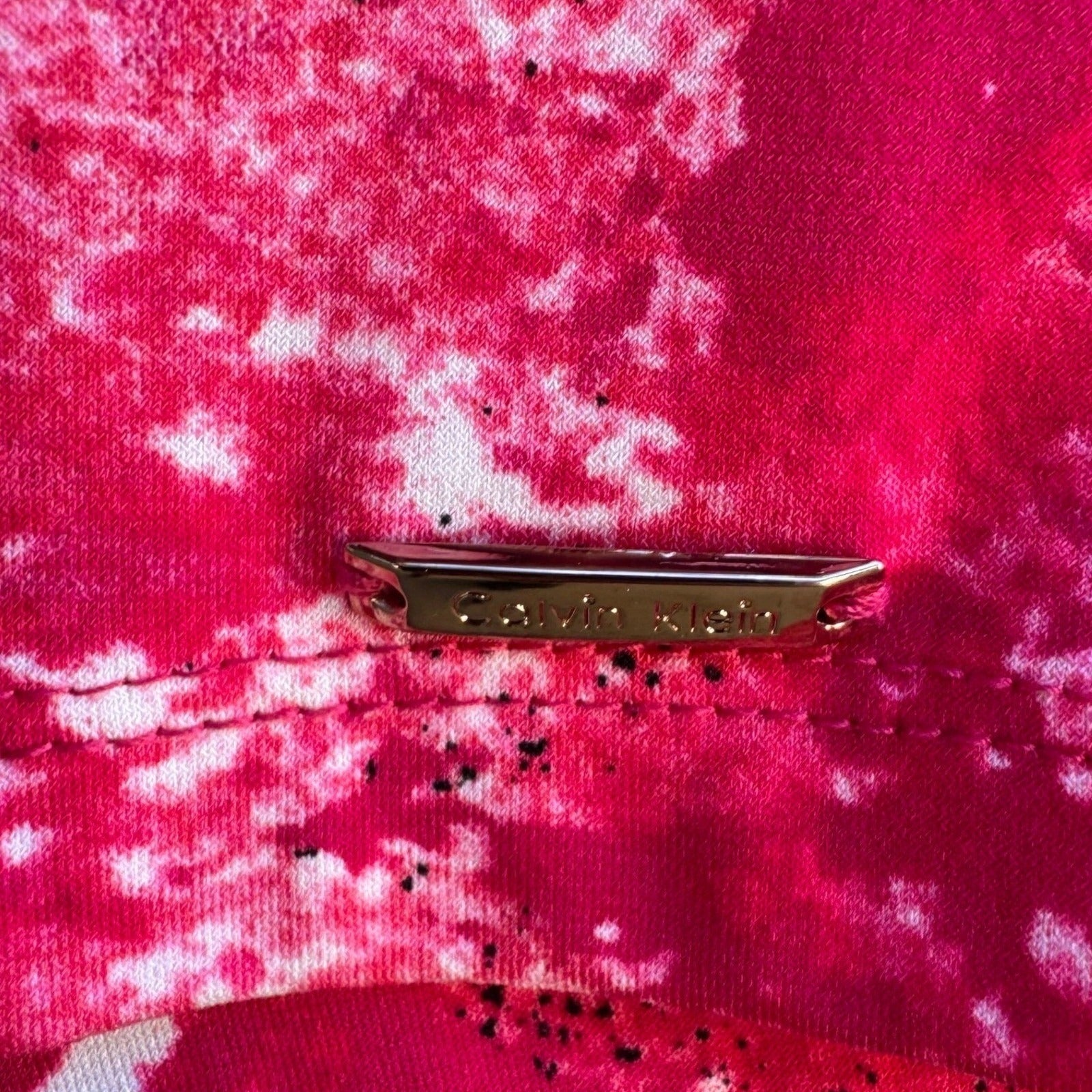 Calvin Klein Barbiecore Pink Abstract Splatter Draped V-Neck Sleeveless Blouse L